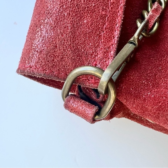 Red leather crossbody bag  metallic straps genuine leather made in italy - Picture 7 of 12